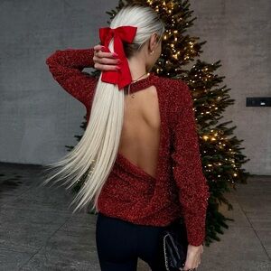 Zara Red Tinsel Sweater with Open Back
